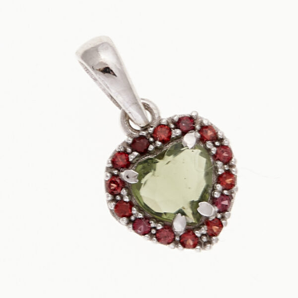 Pendente in oro con moldavite e granati – cuore 1282WG