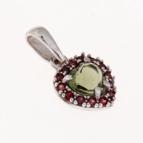 Pendente in oro con moldavite e granati – cuore 1282WG