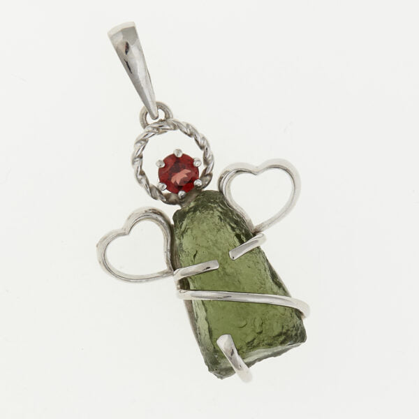 Pendente in argento con moldavite e granato – angel 7297