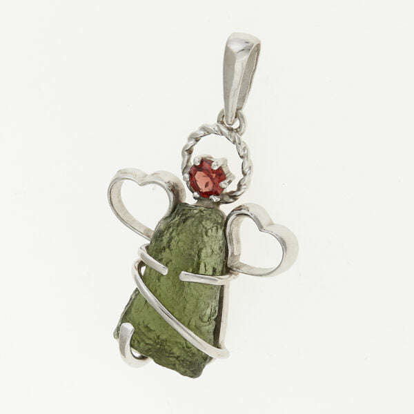 Pendente in argento con moldavite e granato – angel 7297
