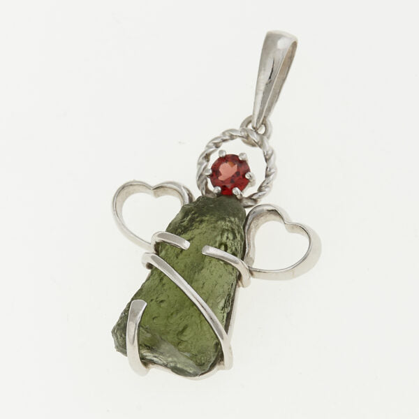 Pendente in argento con moldavite e granato – angel 7297