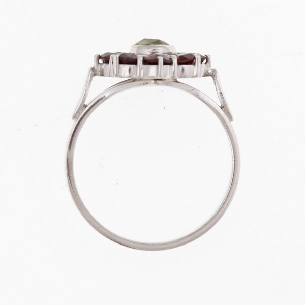 Anello in argento con moldavite e granati 9013