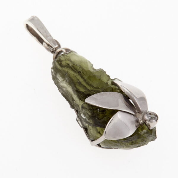 Pendente in argento con moldavite e zirconi 7975