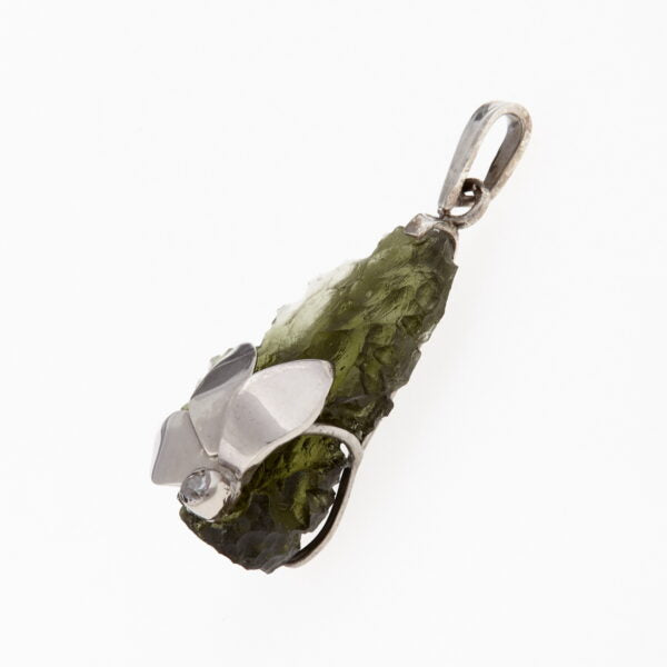 Pendente in argento con moldavite e zirconi 7975
