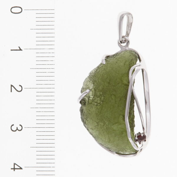 Pendente in oro con a moldavite e granato 7751