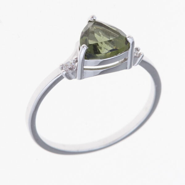 Anello in argento con moldavite e zirconi