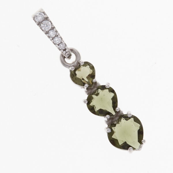 Pendente in argento con moldavite e zirconi – cuore 228