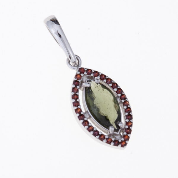 Pendente in argento con moldavite e granati 329G