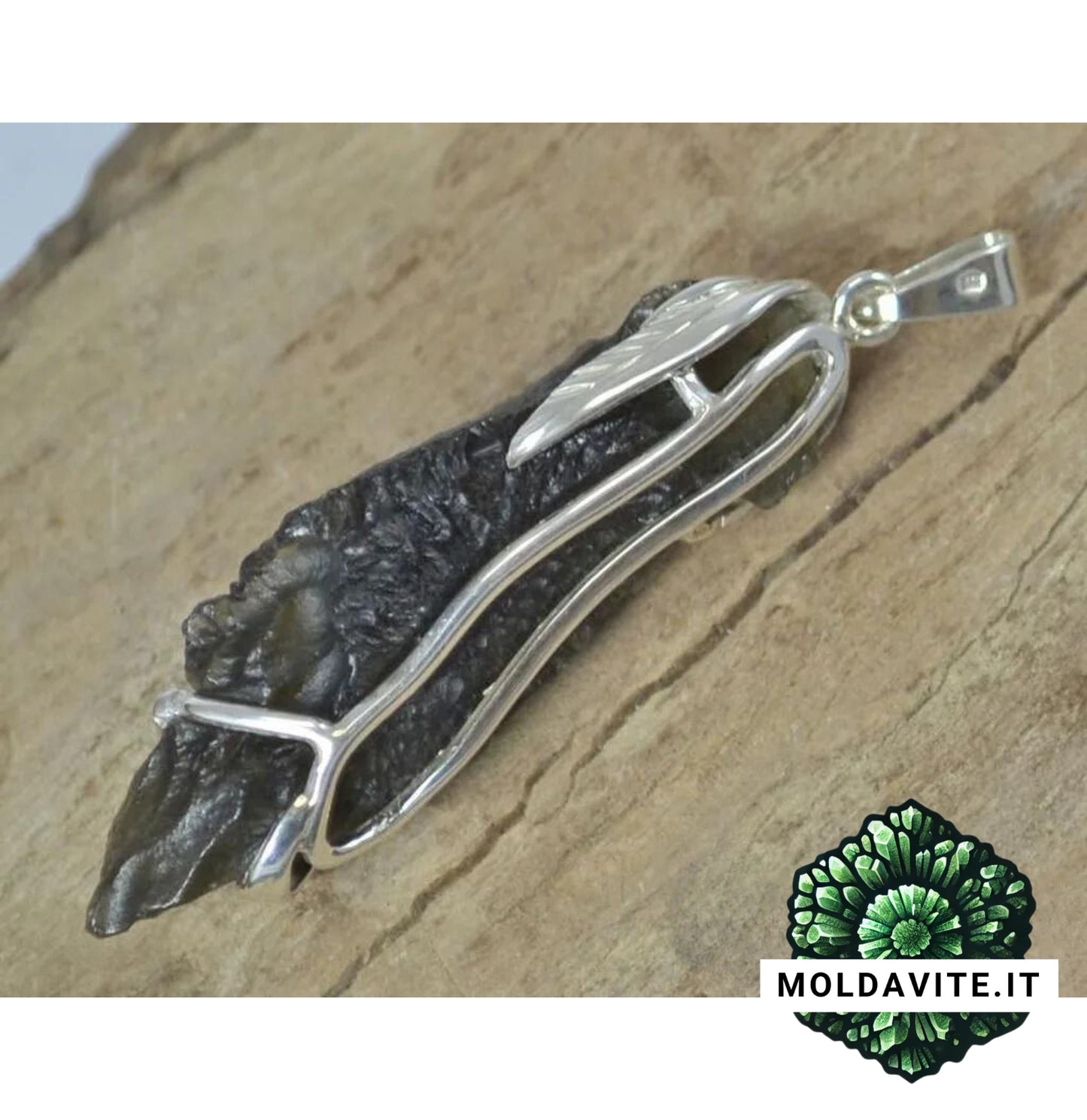 Pendente su misura - MLD70 - Pendente di Lusso in Argento con Moldavite grezza