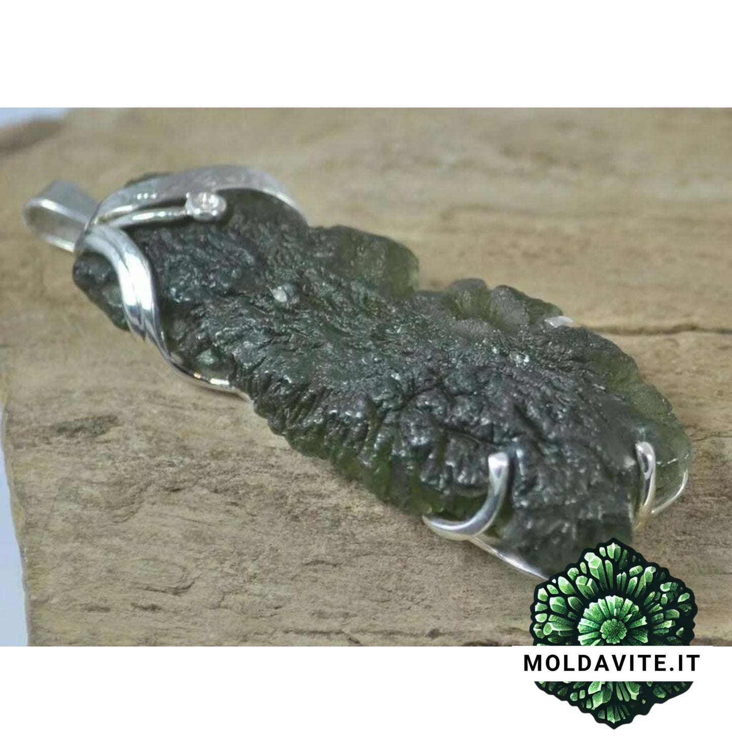 Pendente su misura - MLD71 - Pendente di Lusso in Argento con Moldavite grezza