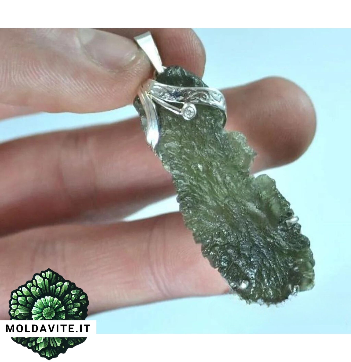 Pendente su misura - MLD71 - Pendente di Lusso in Argento con Moldavite grezza