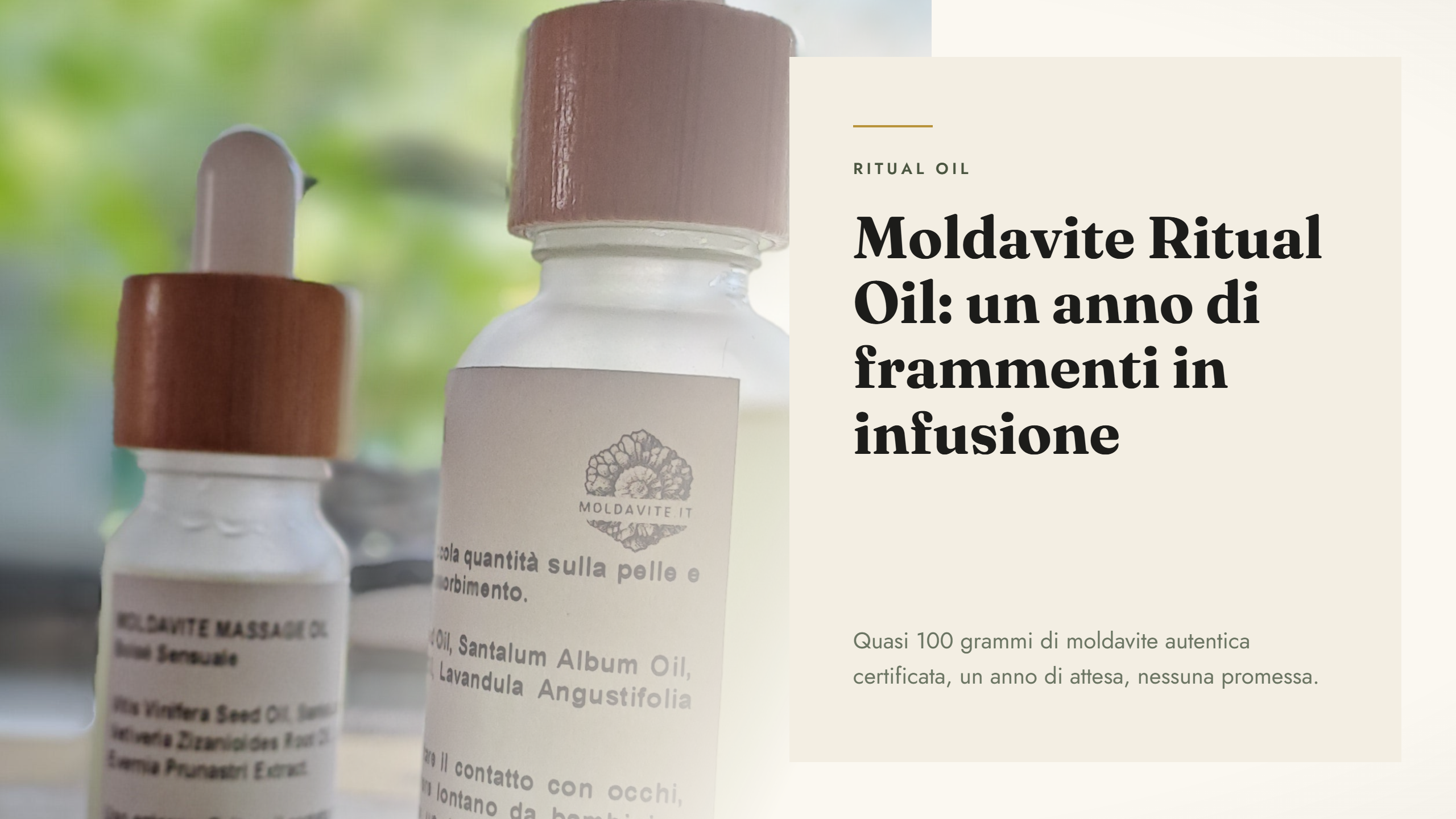 Moldavite Ritual Oil: un anno di frammenti in infusione