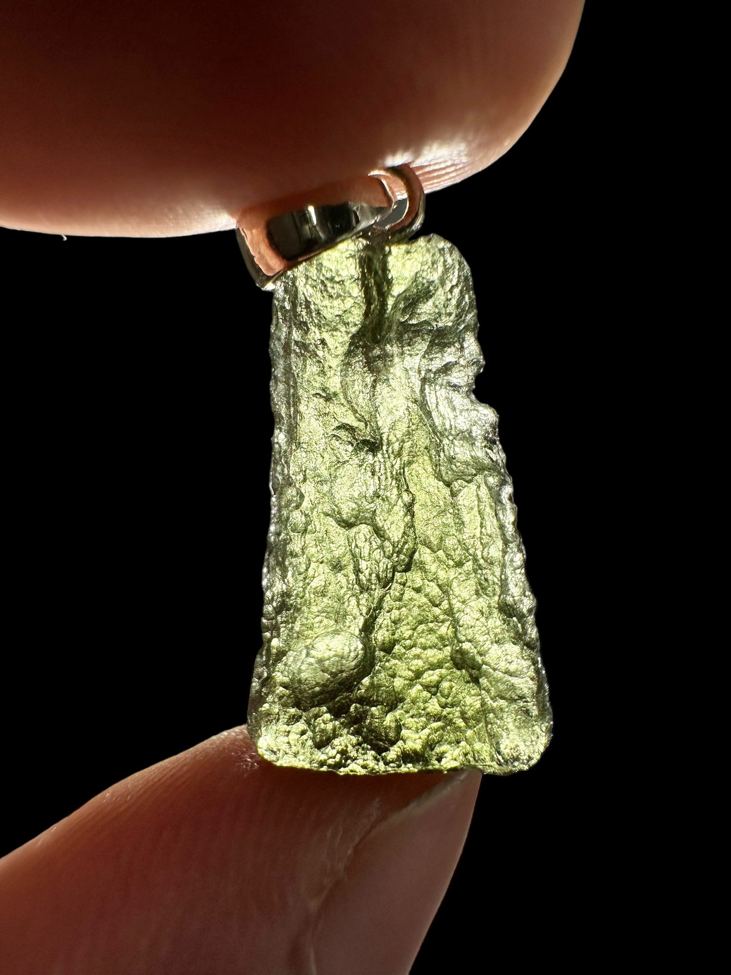 Silver moldavite pendant