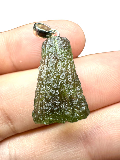 Silver moldavite pendant
