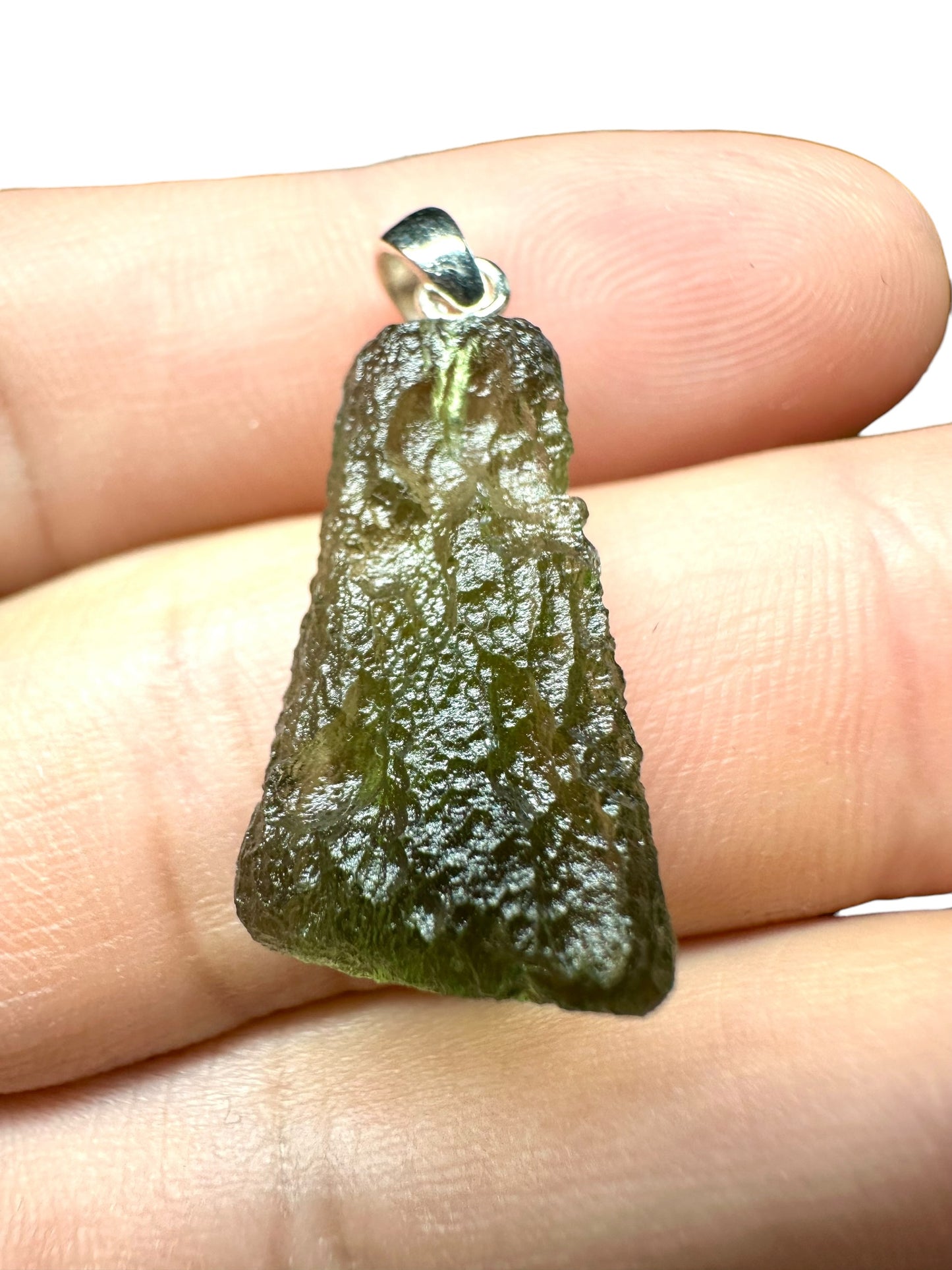 Silver moldavite pendant