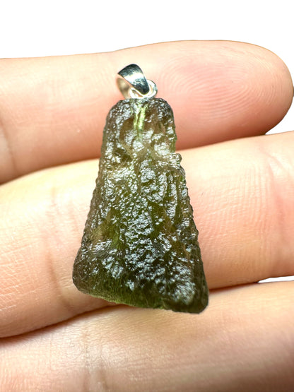 Silver moldavite pendant