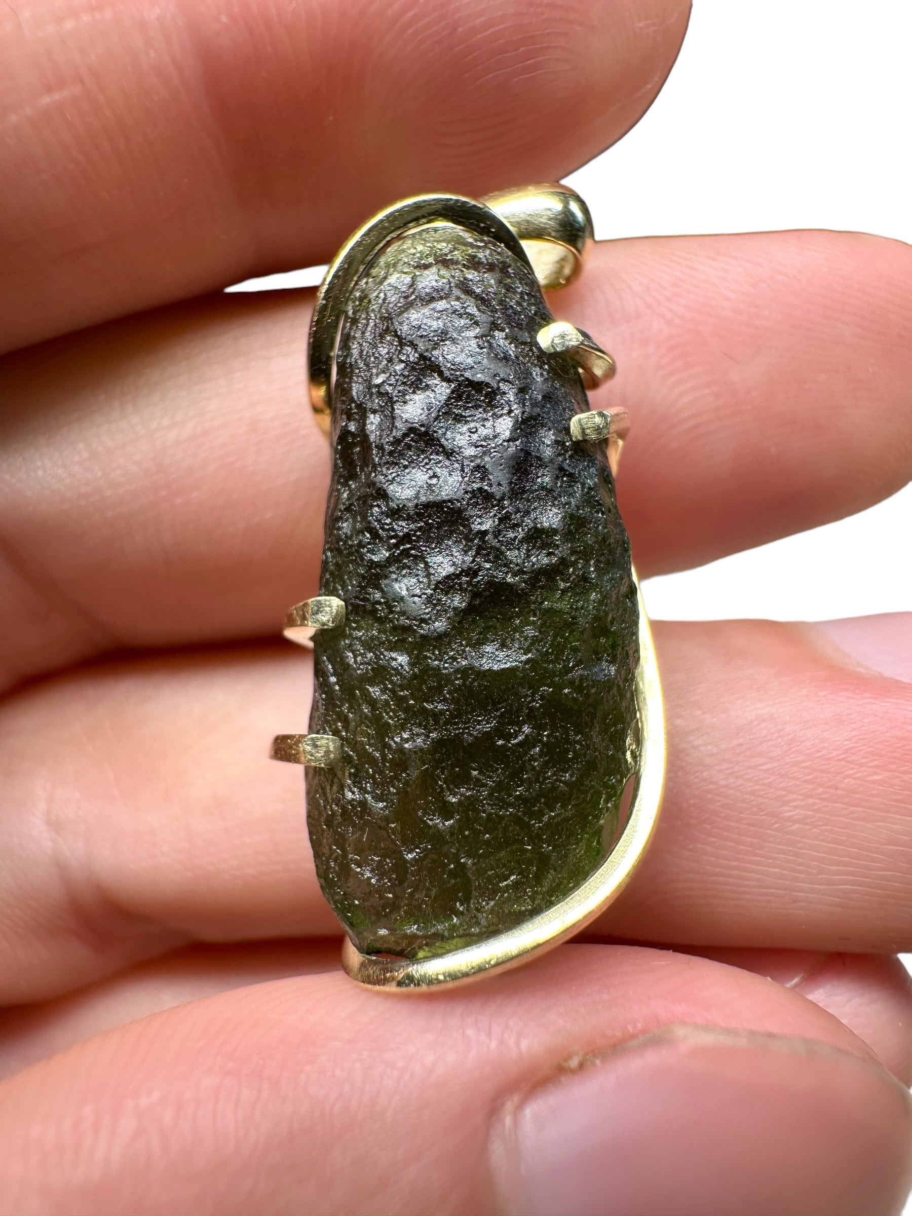 Gold moldavite pendant
