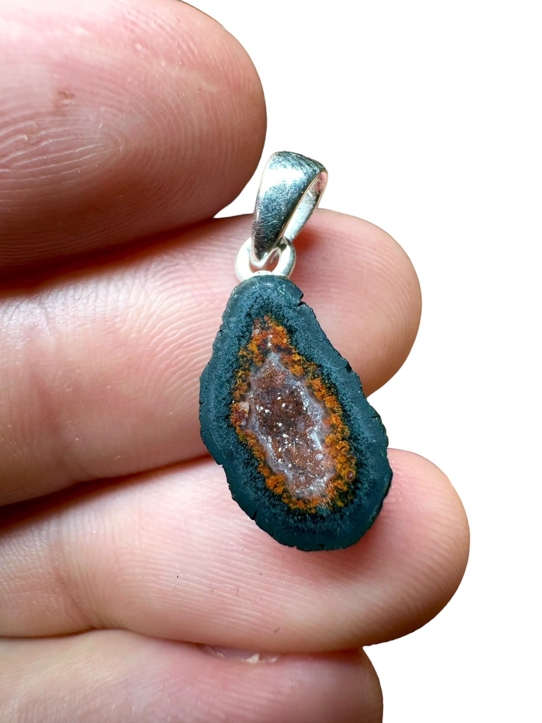 Silver pendant from Tabasco Agate Geode