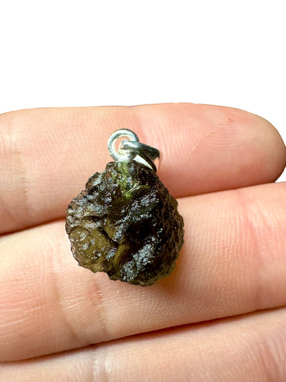 Silver moldavite pendant