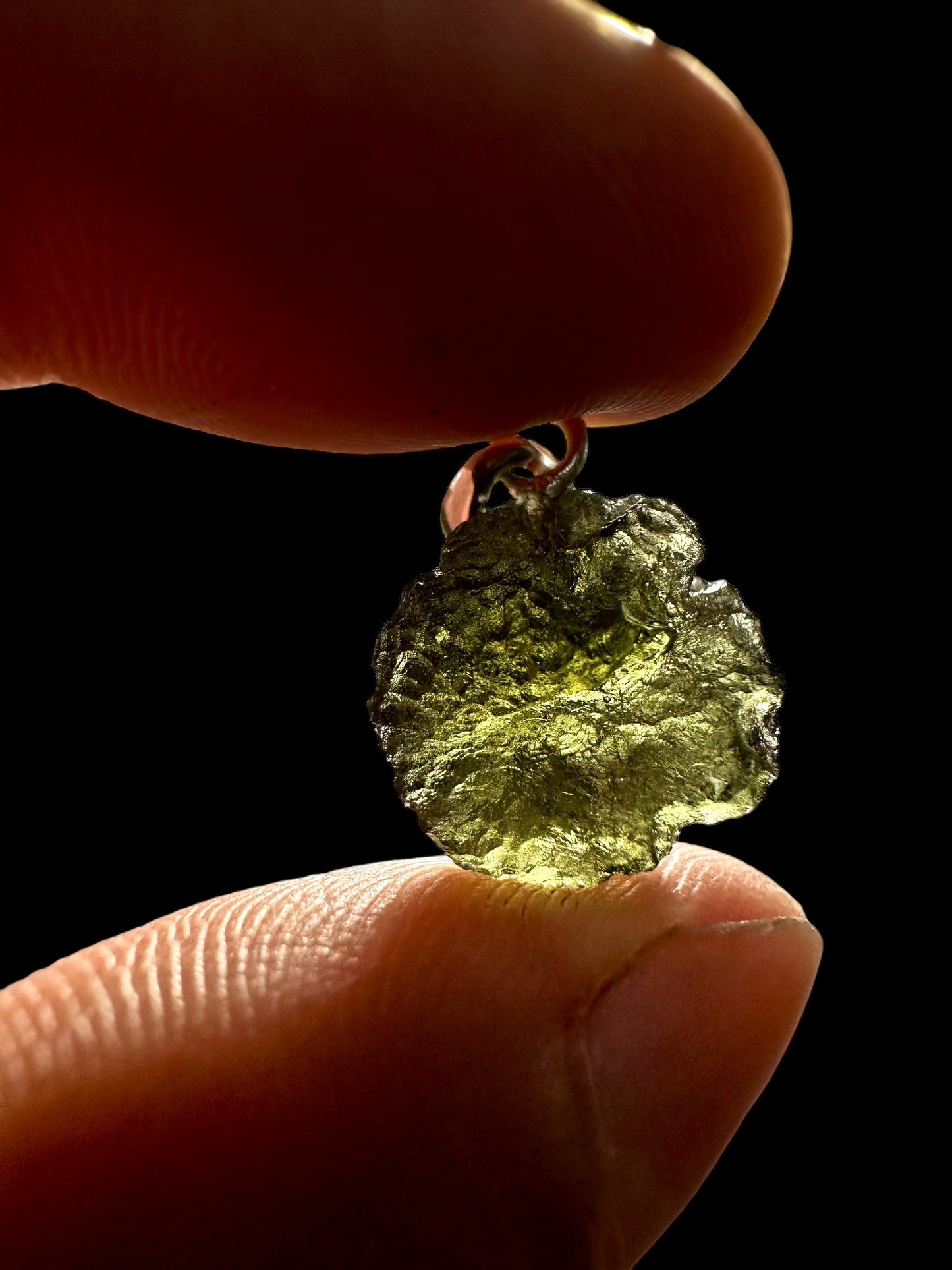 Silver moldavite pendant