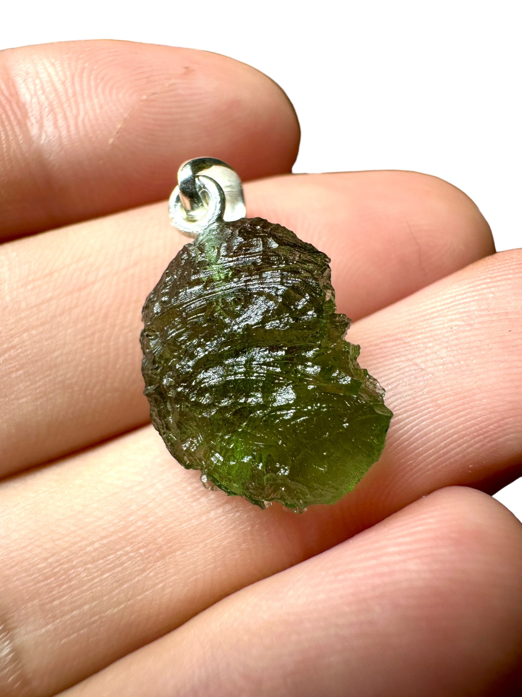 Silver moldavite pendant