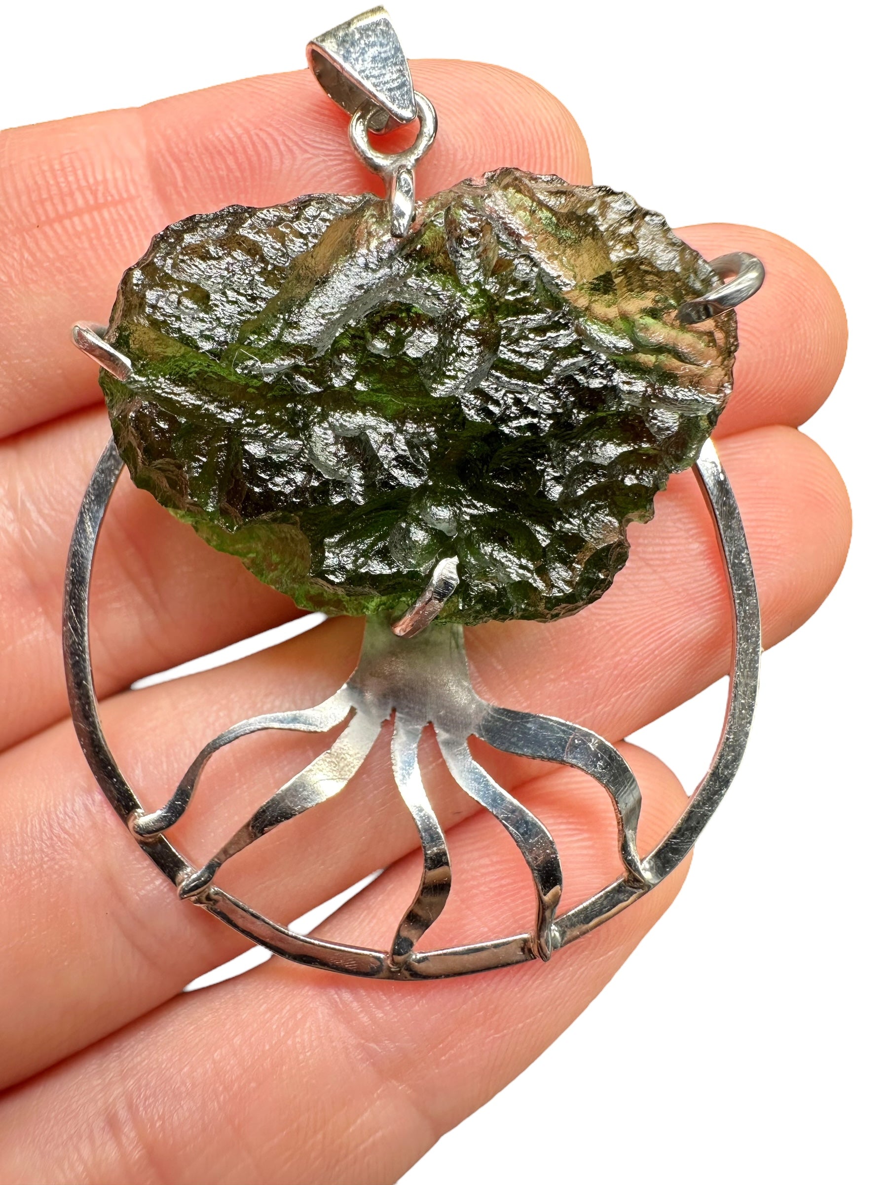 Silver moldavite pendant 10g – tree of life