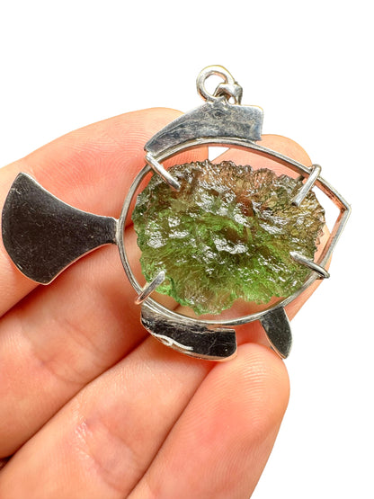 Silver moldavite pendant