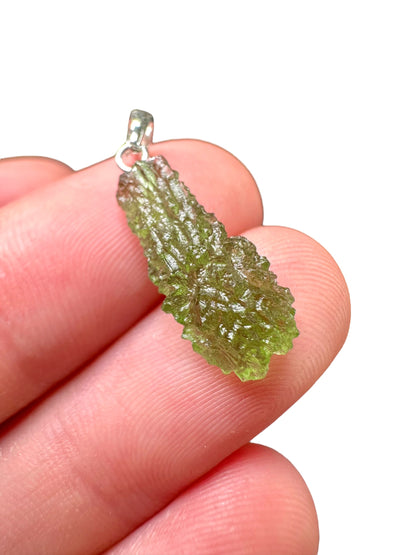 Silver moldavite pendant