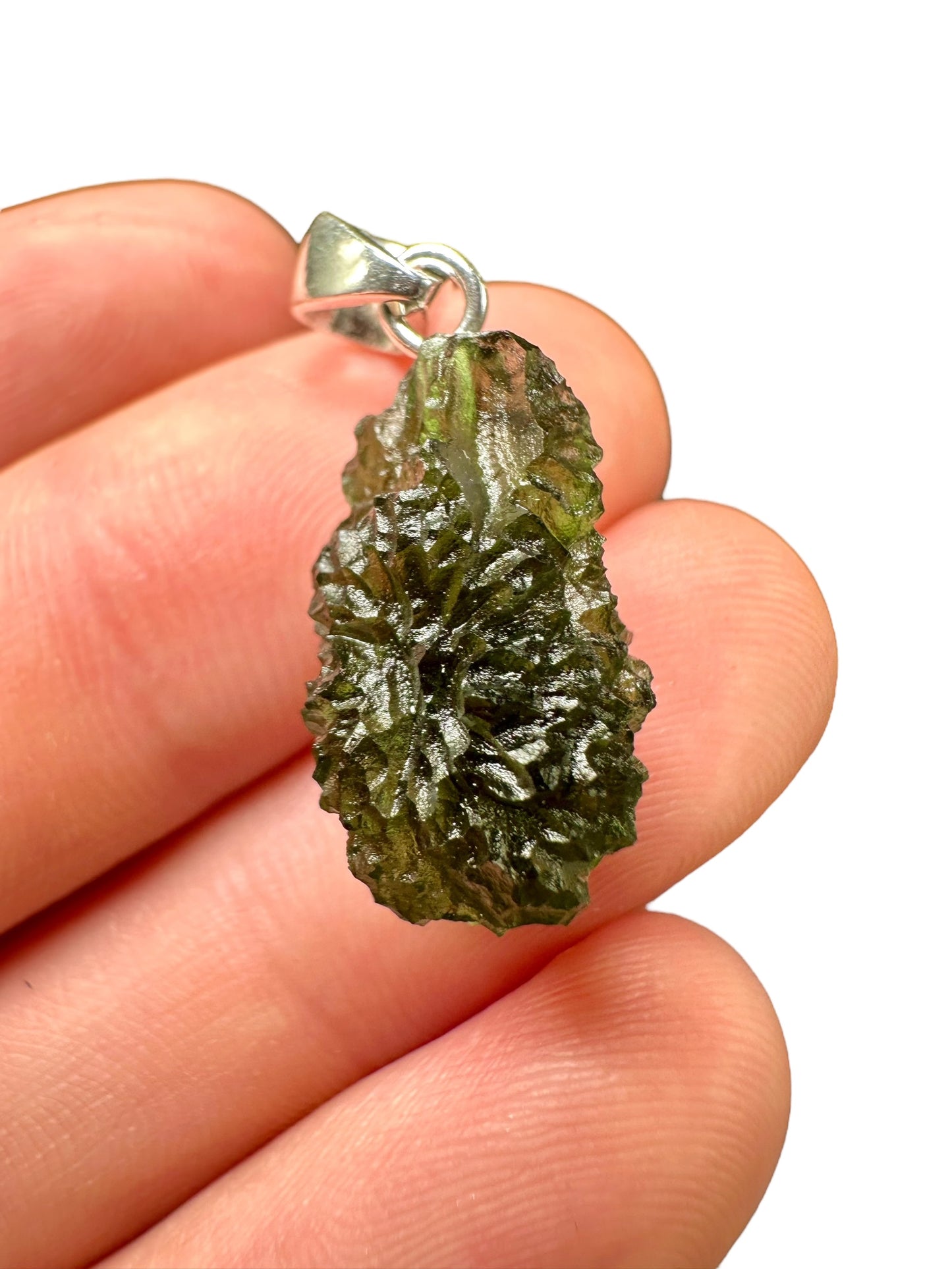 Silver moldavite pendant