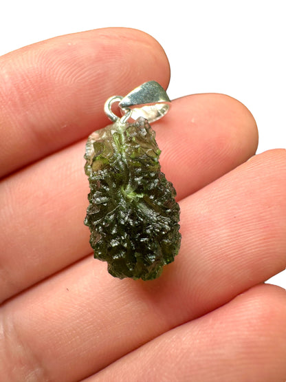 Silver moldavite pendant