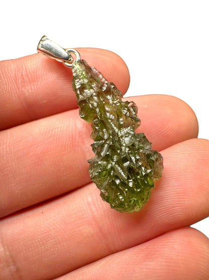 Silver moldavite pendant