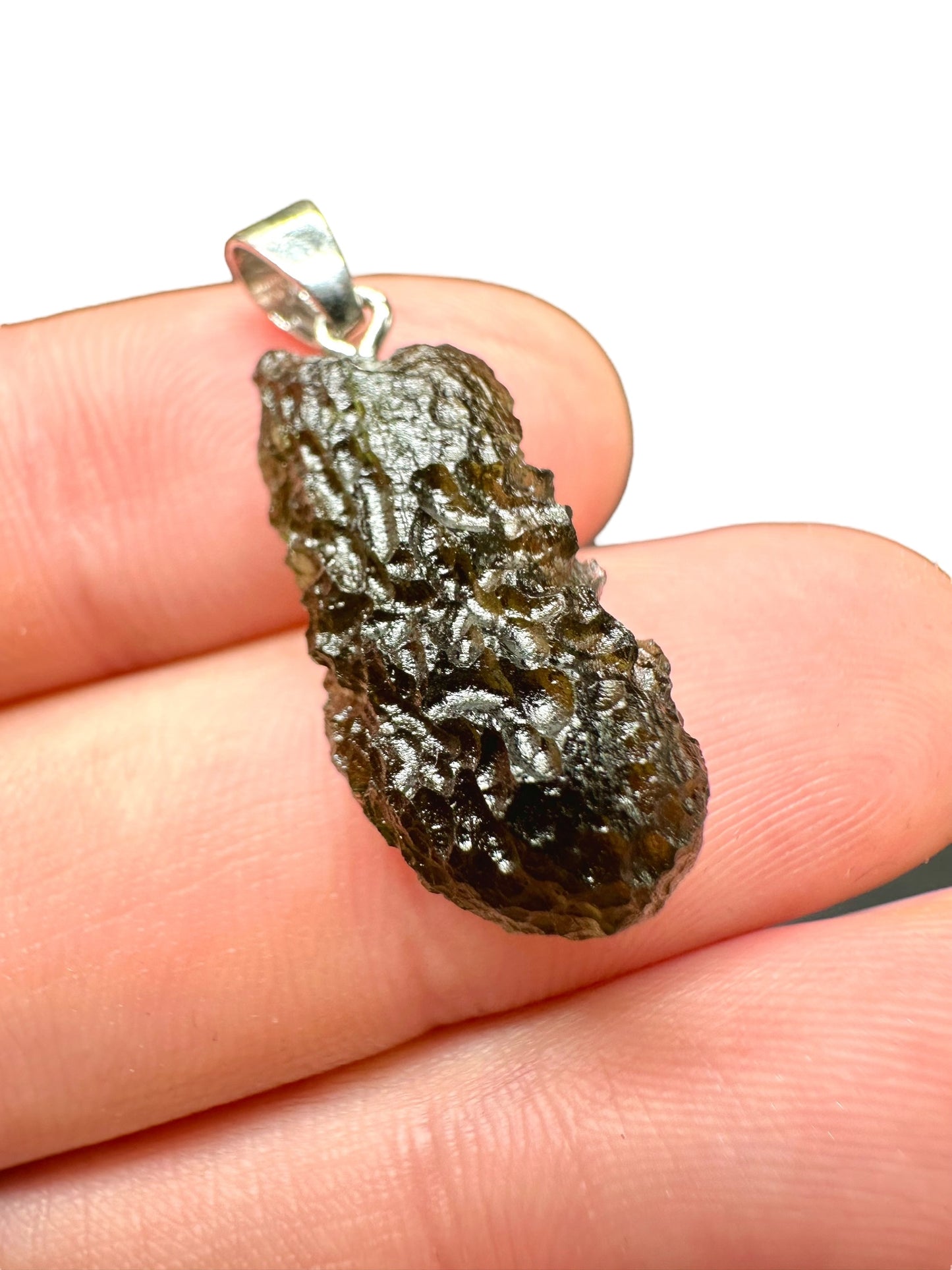 Silver moldavite pendant