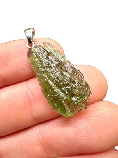 Silver moldavite pendant