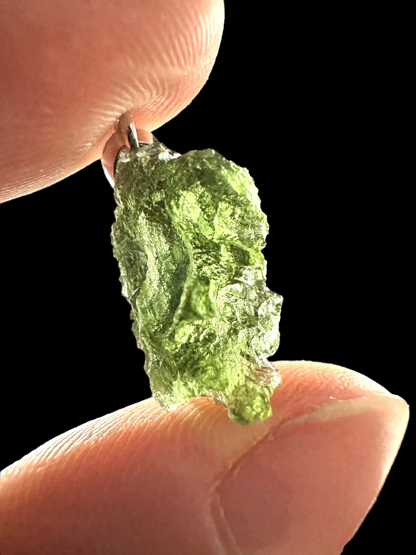 Silver moldavite pendant