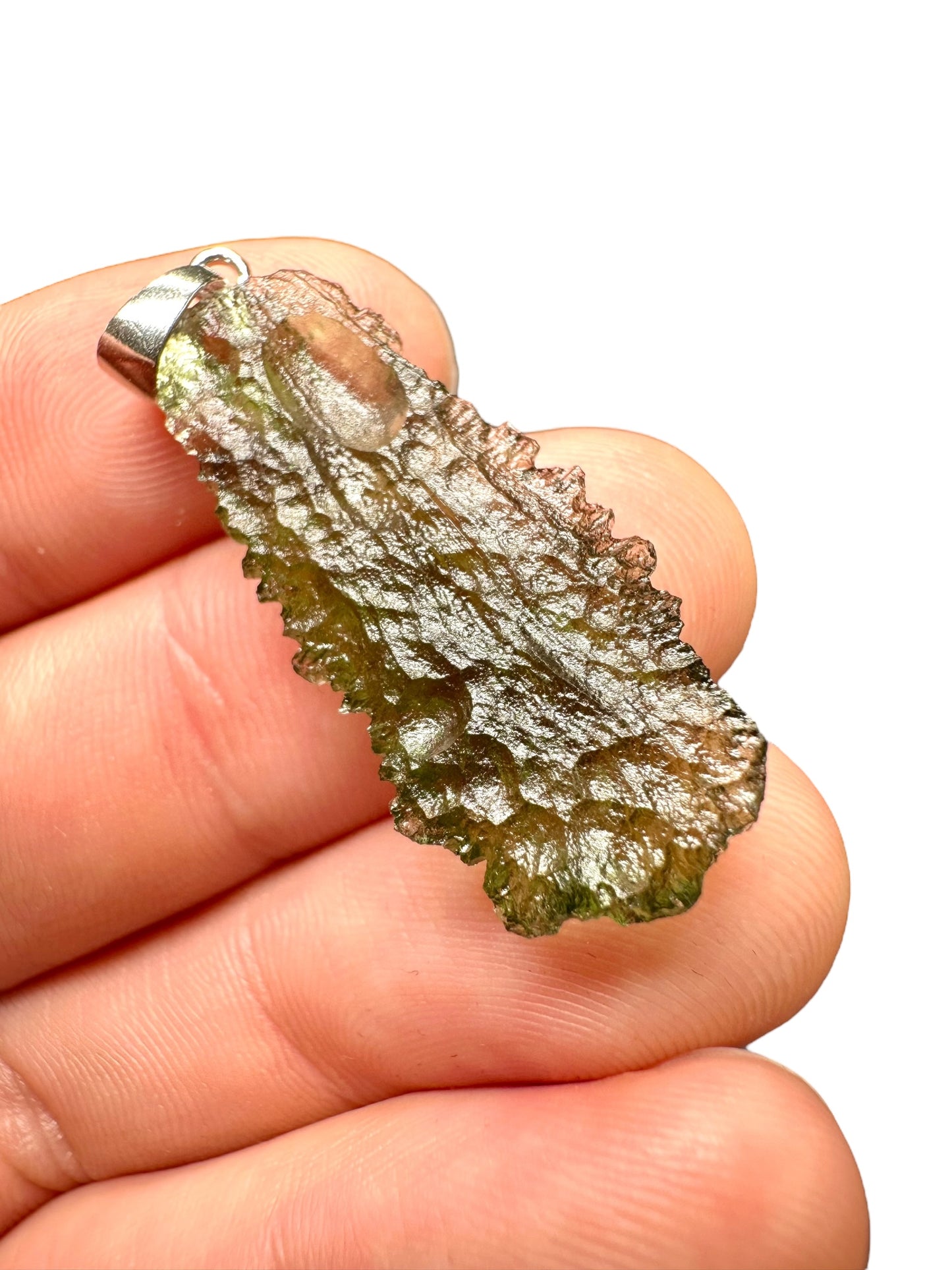 Silver moldavite pendant