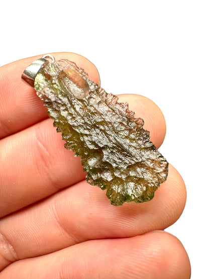 Silver moldavite pendant