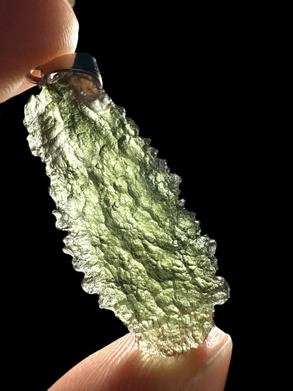 Silver moldavite pendant