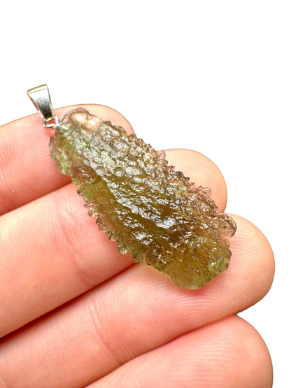 Silver moldavite pendant