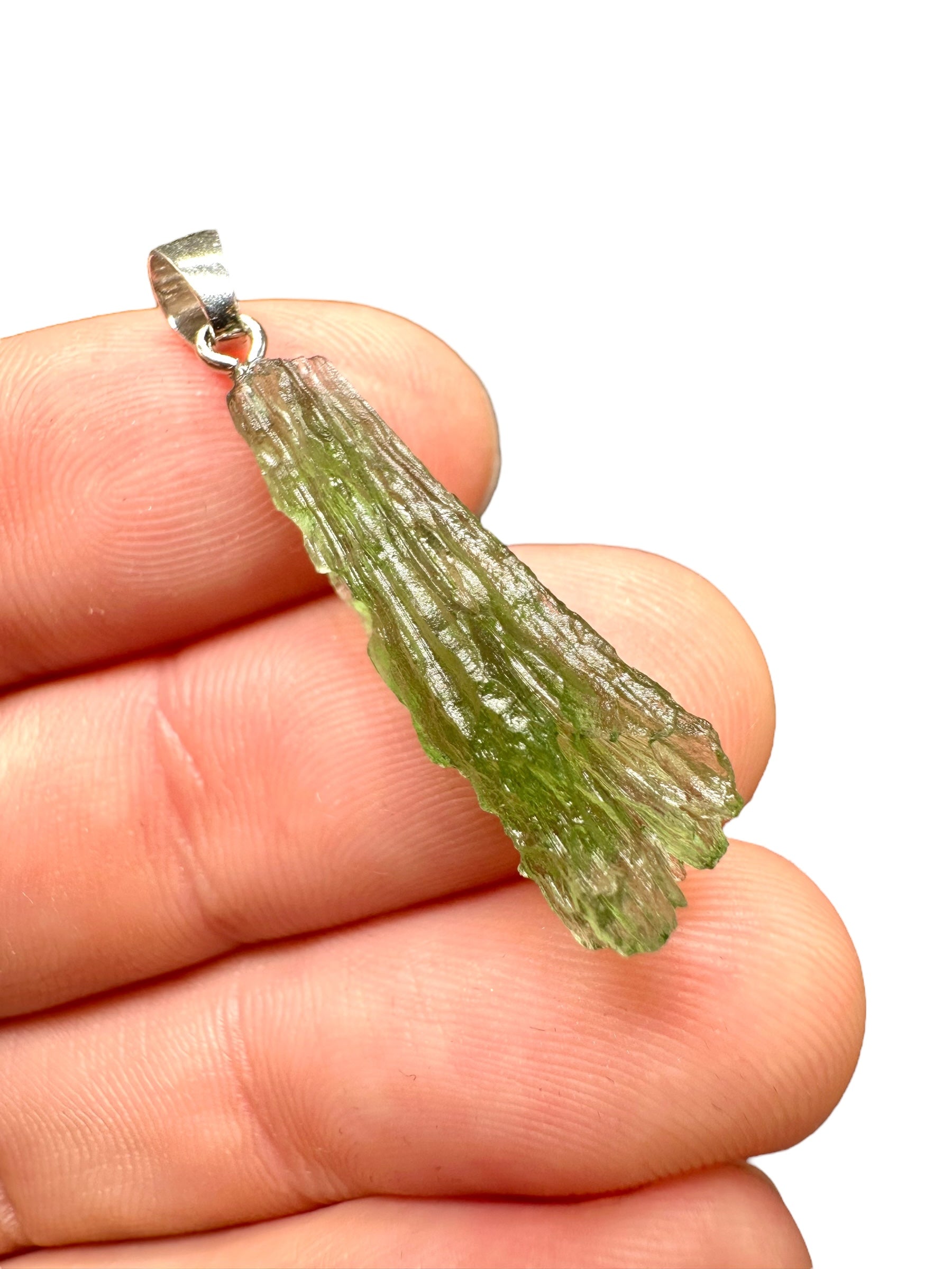Silver moldavite pendant