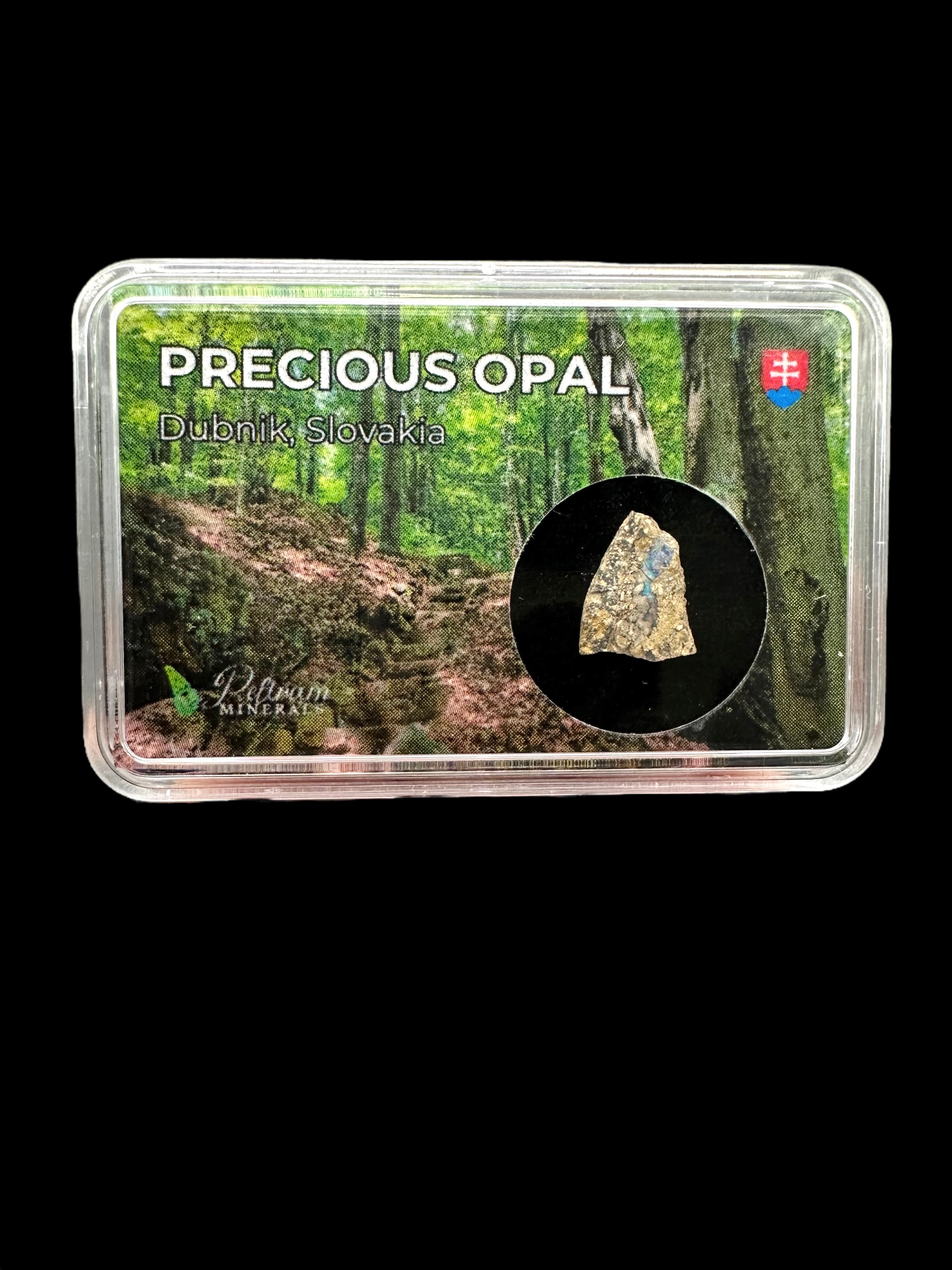 Precious opal in box – Dubnik, Slovakia
