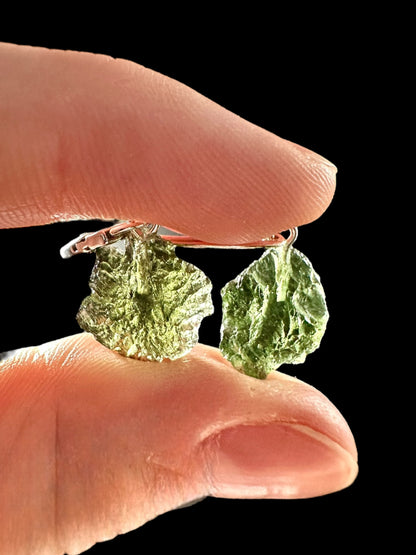 Silver moldavite earrings