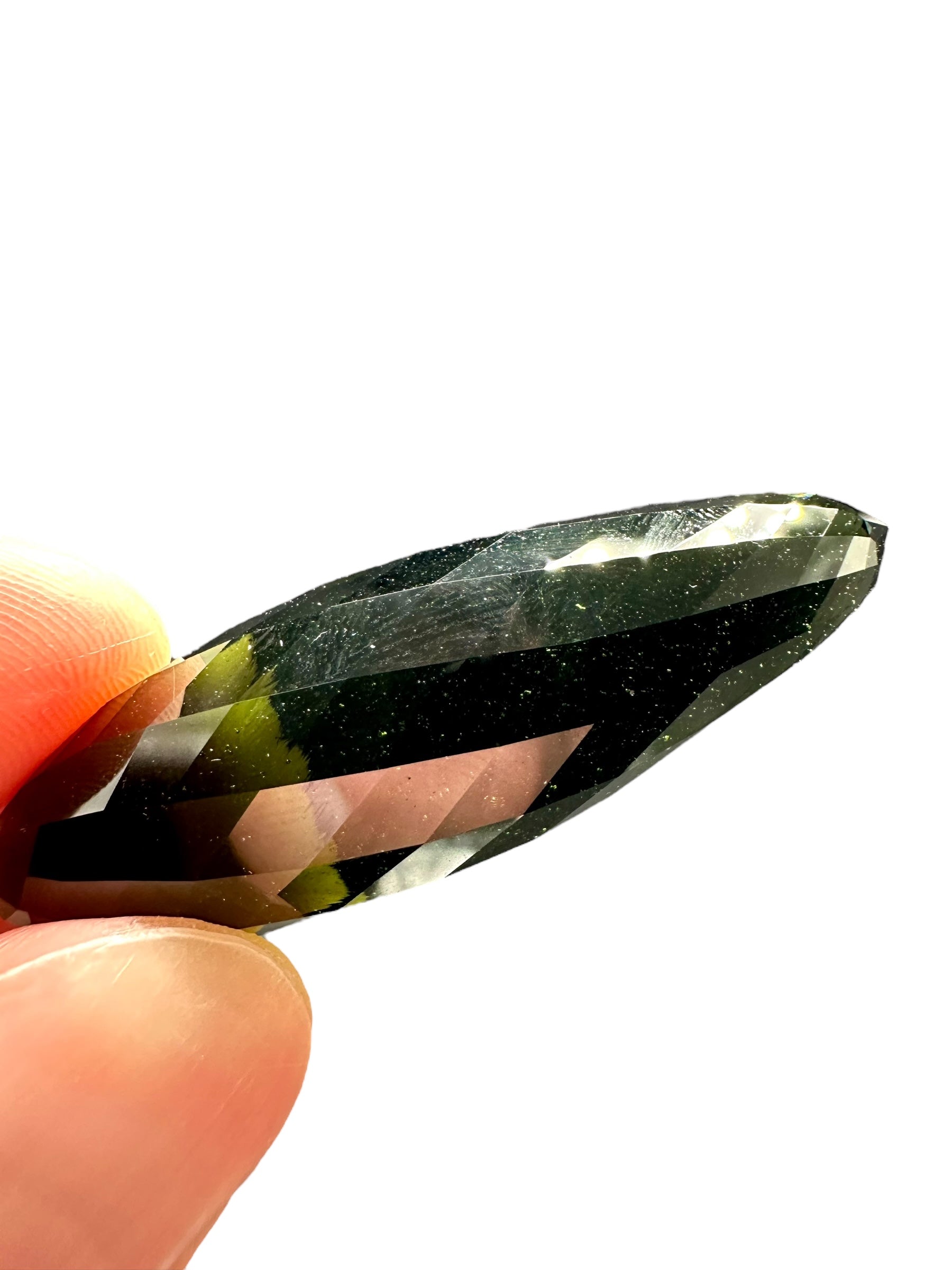 Faceted moldavite Vortex Drop 74ct – 187 facets - BV046