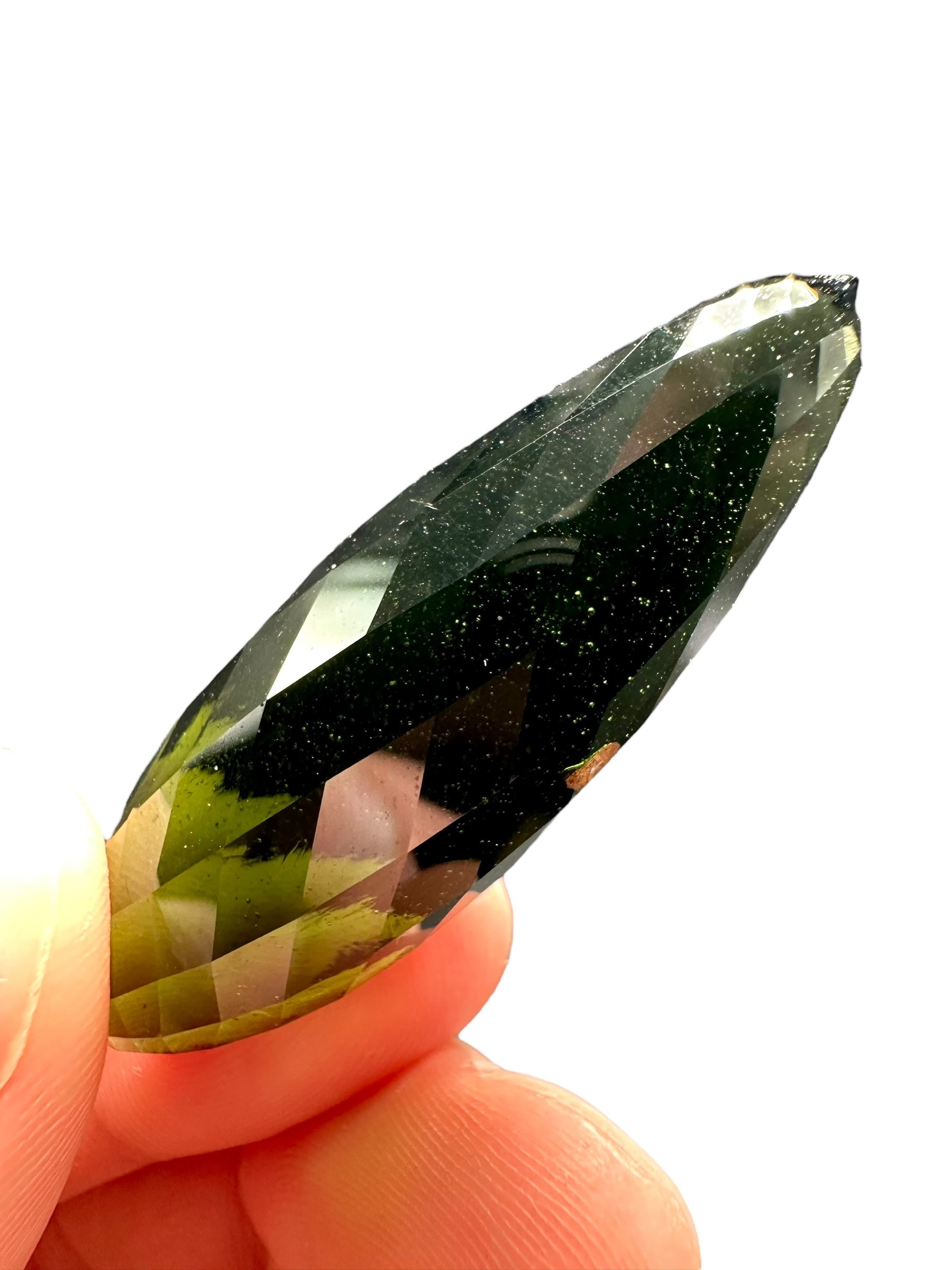 Faceted moldavite Vortex Drop 74ct – 187 facets - BV046