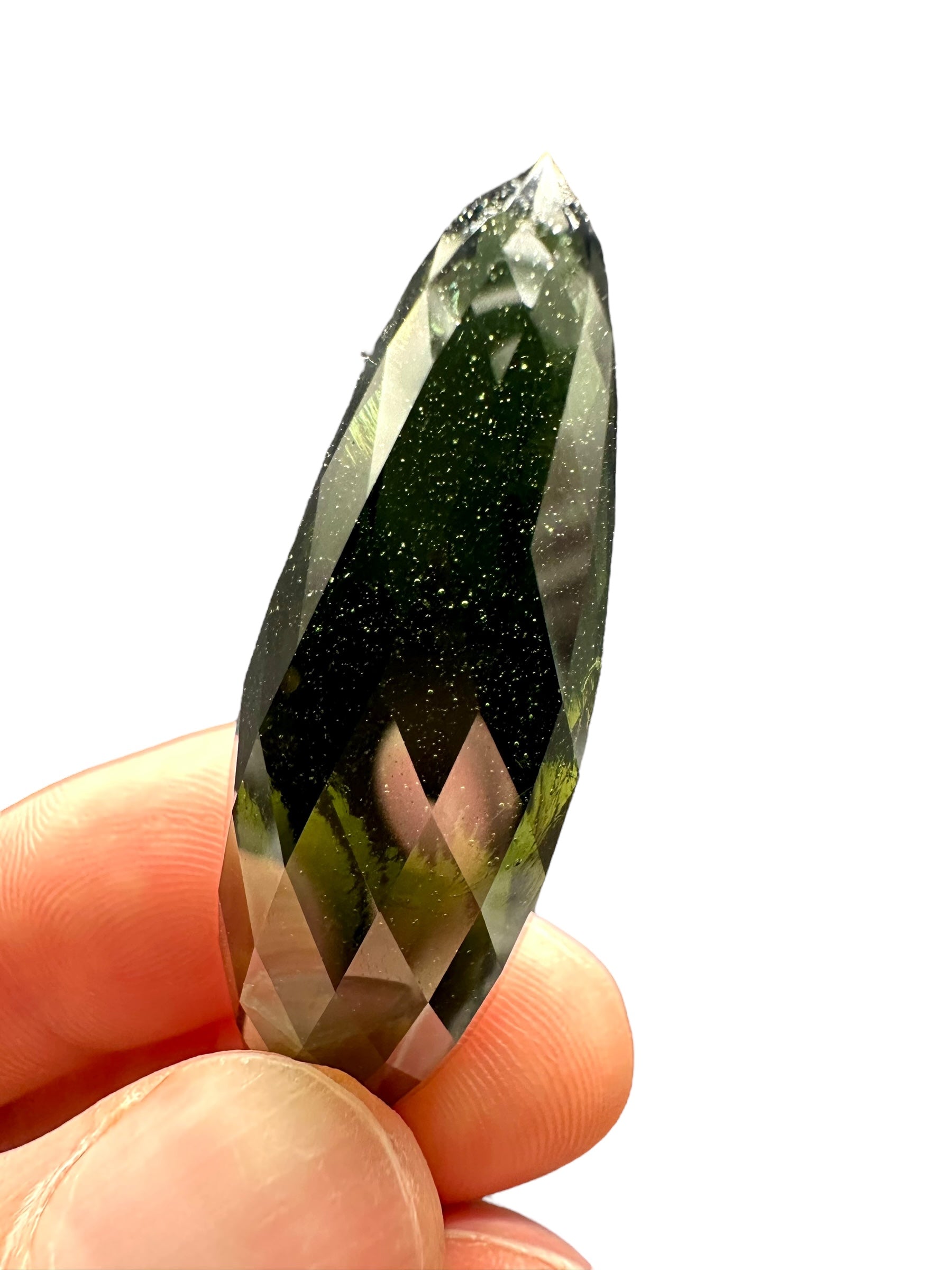 Faceted moldavite Vortex Drop 74ct – 187 facets - BV046