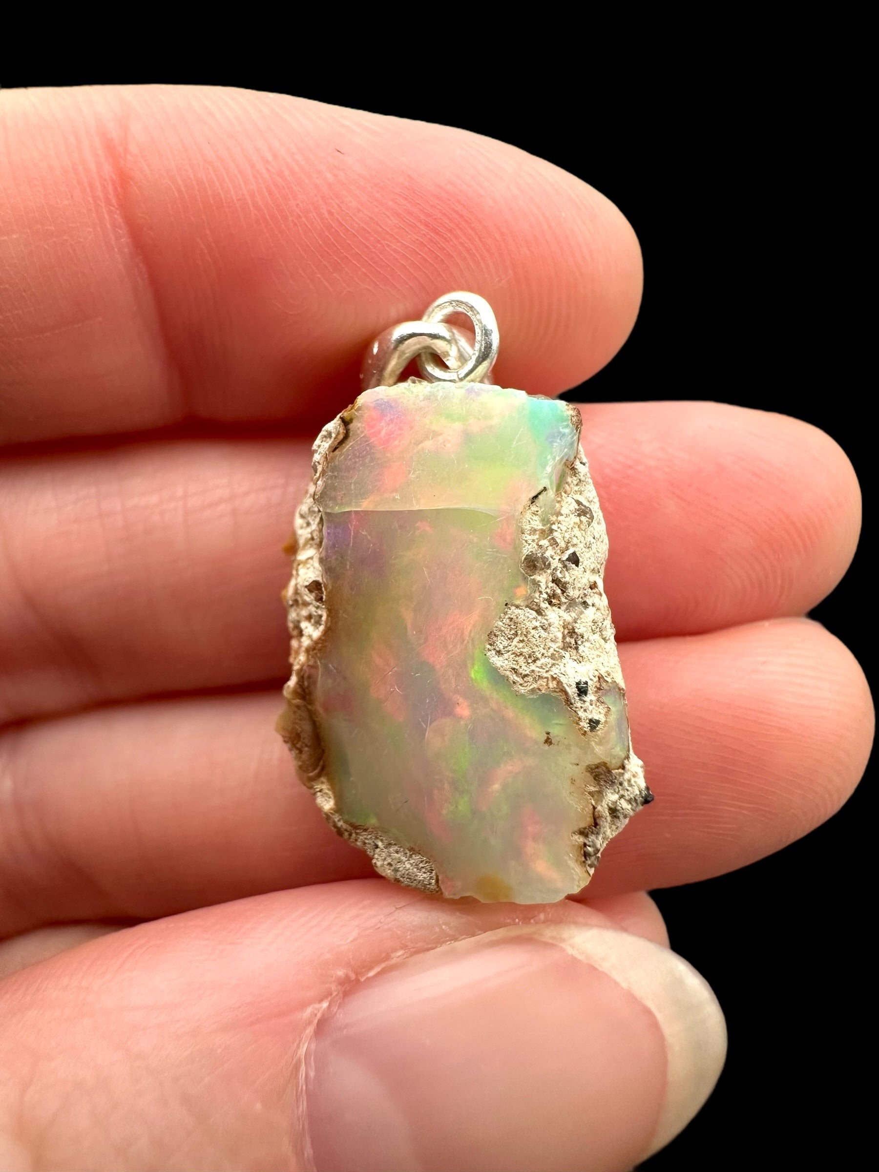 Silver precious opal pendant