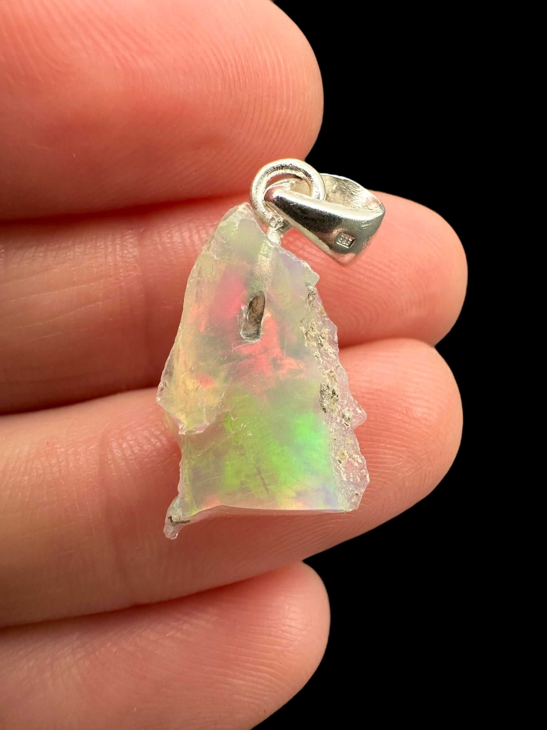Silver precious opal pendant