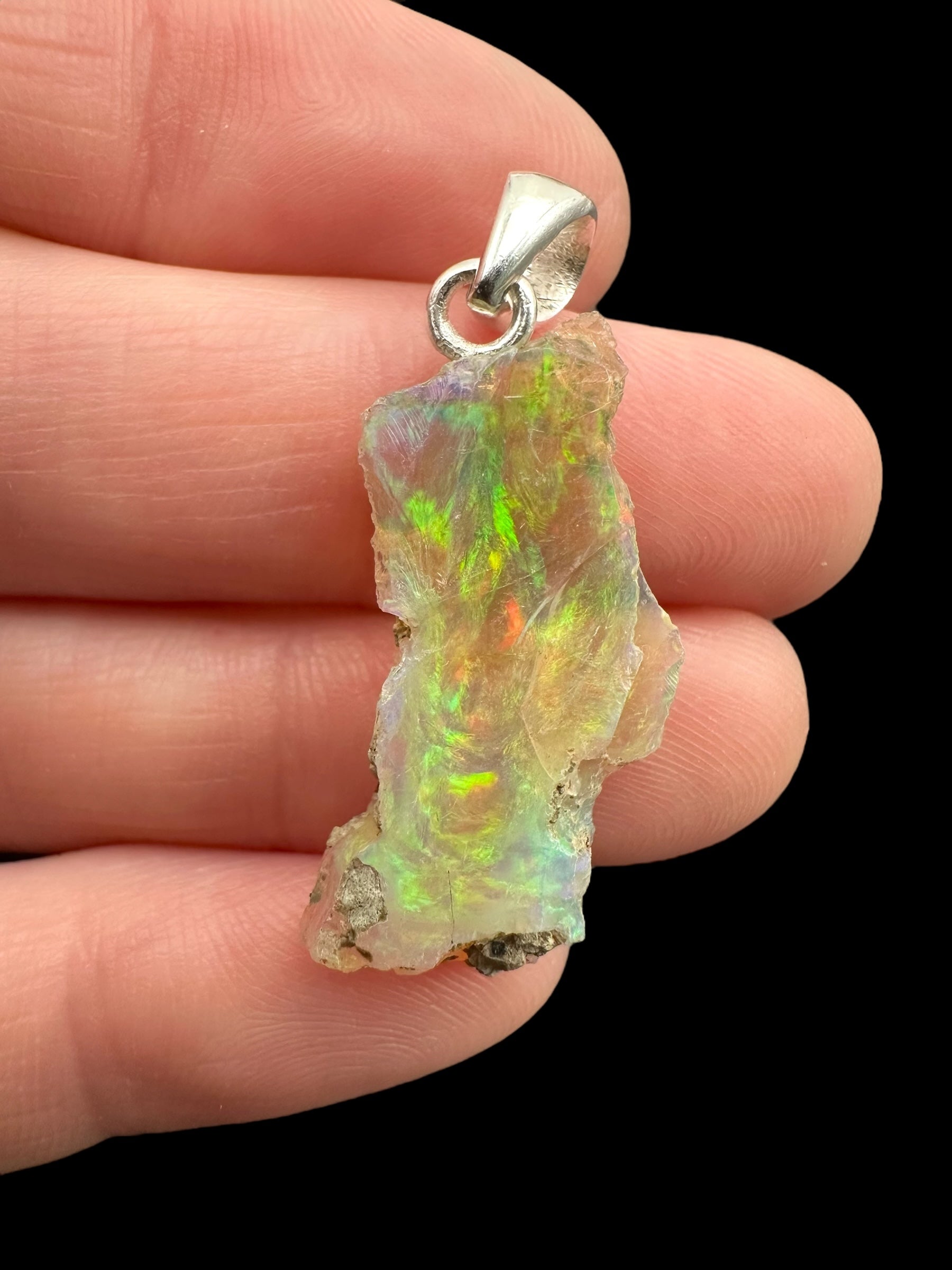 Silver precious opal pendant