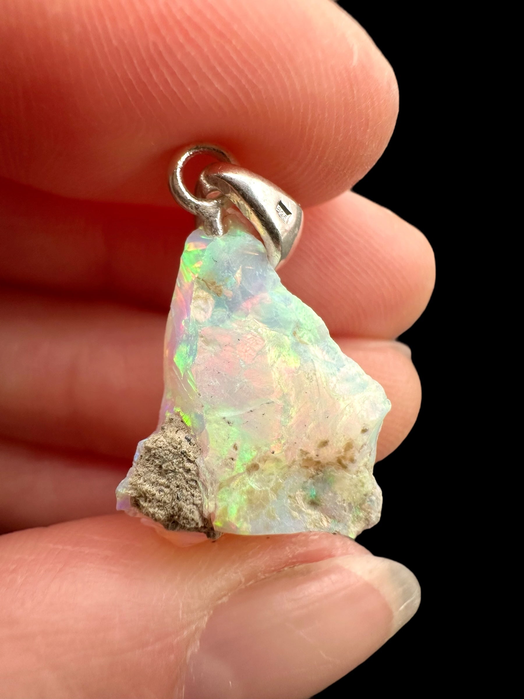 Silver precious opal pendant