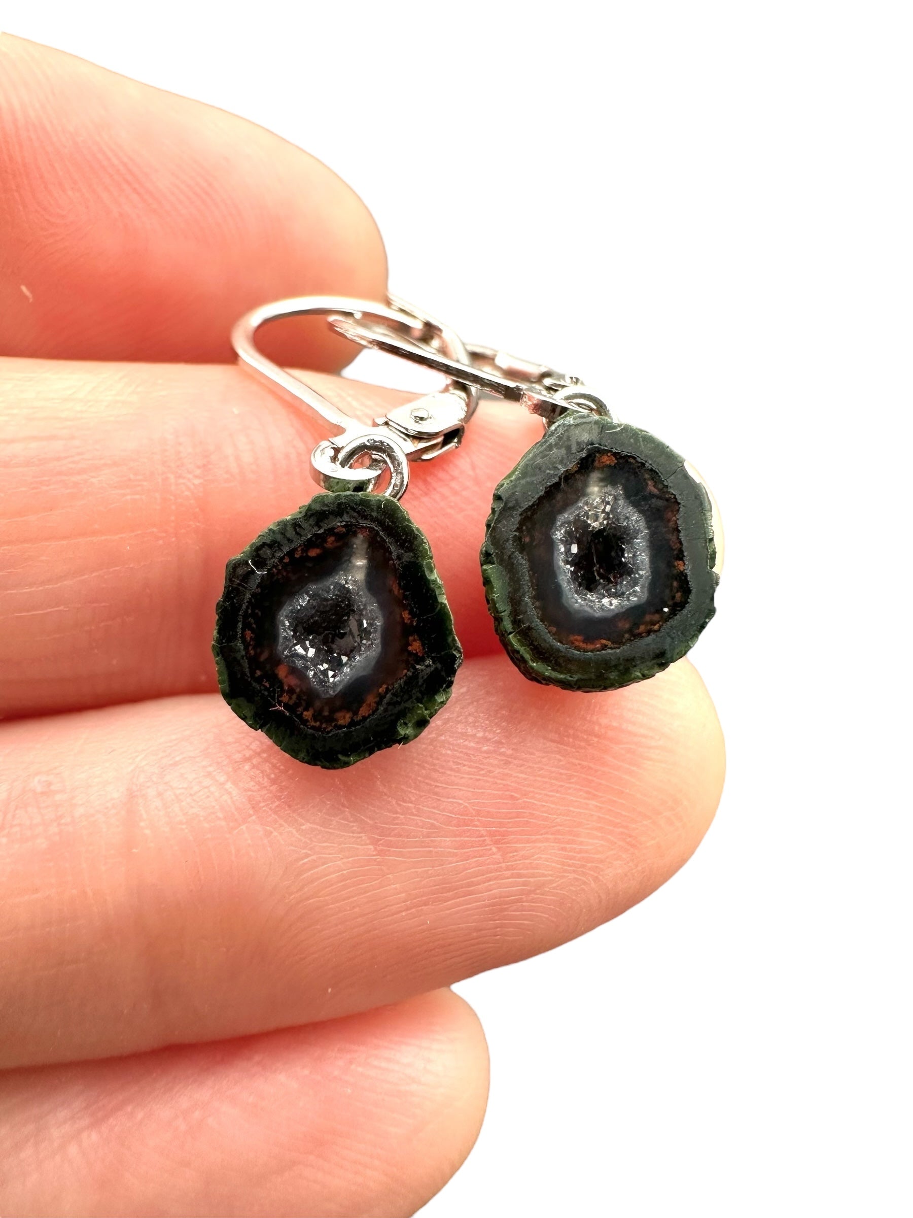 Silver agate minigeode earrings