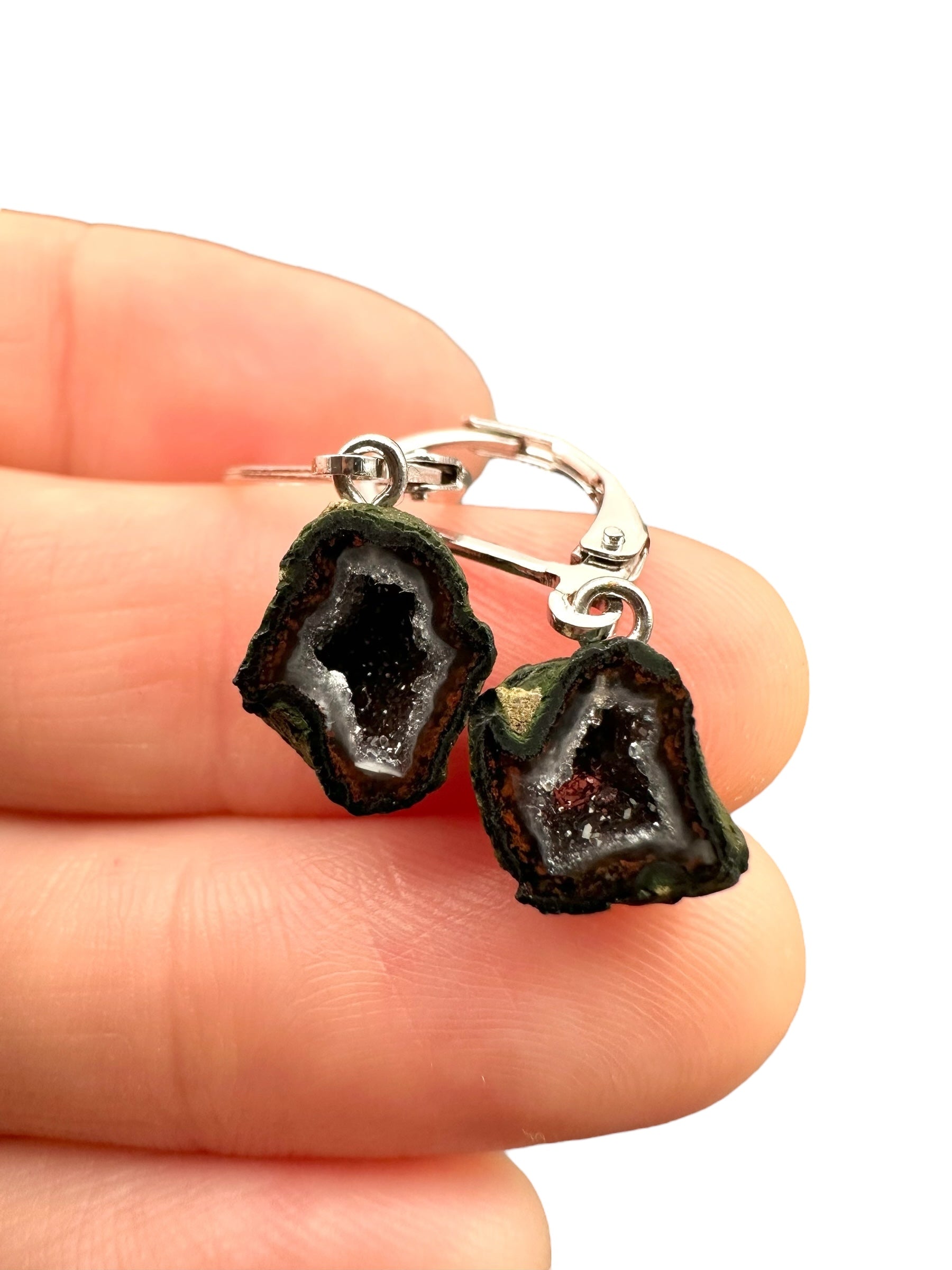 Silver agate minigeode earrings - SP/A012